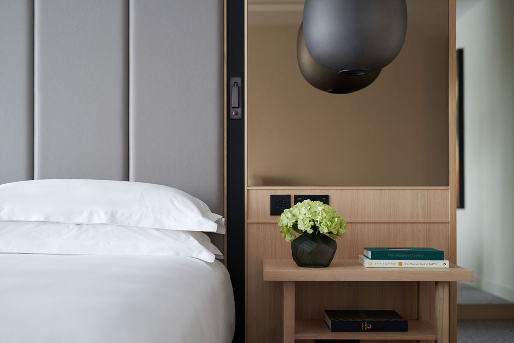 Bed with side table