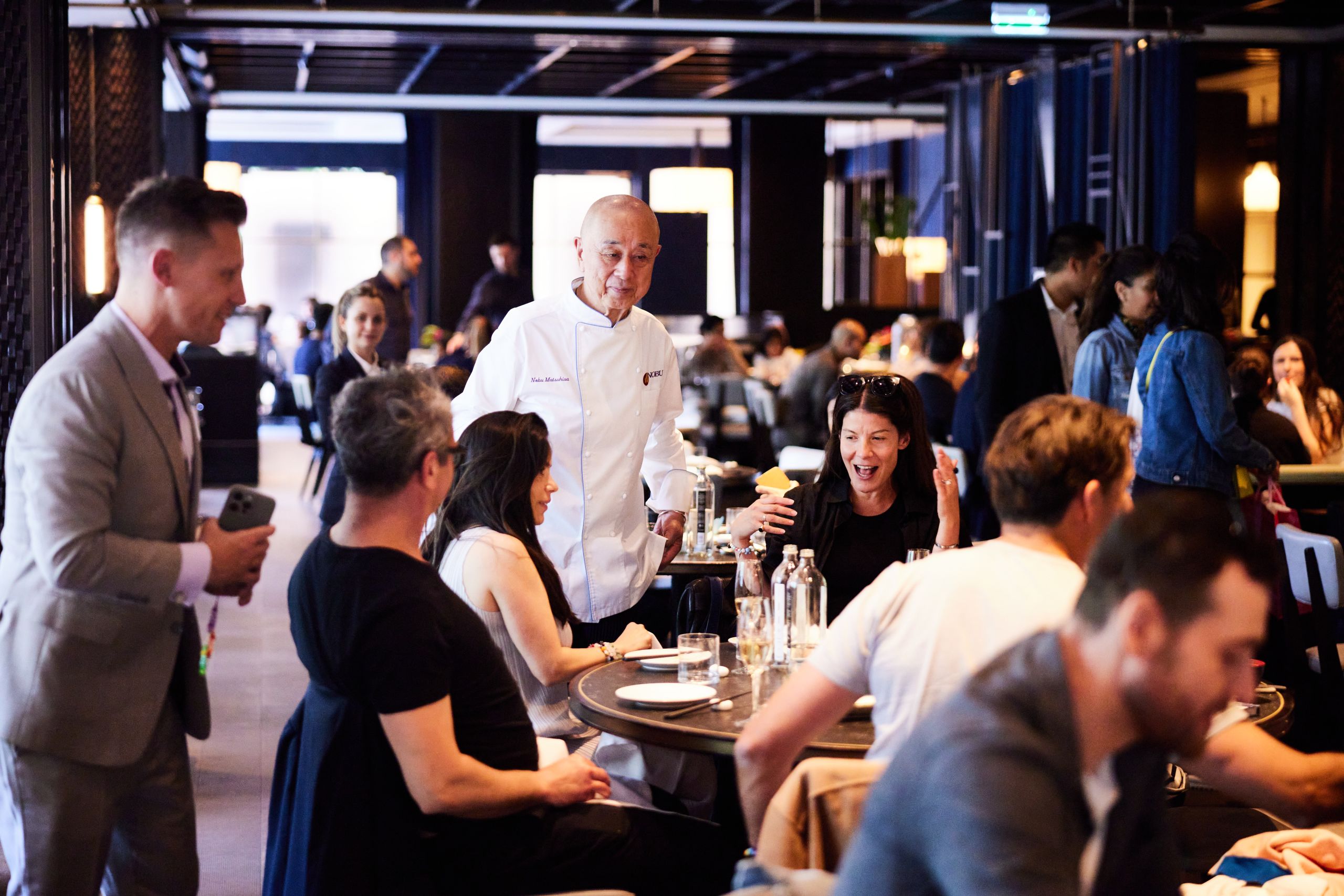 Chef Nobu In Nobu Restaurant with Guests