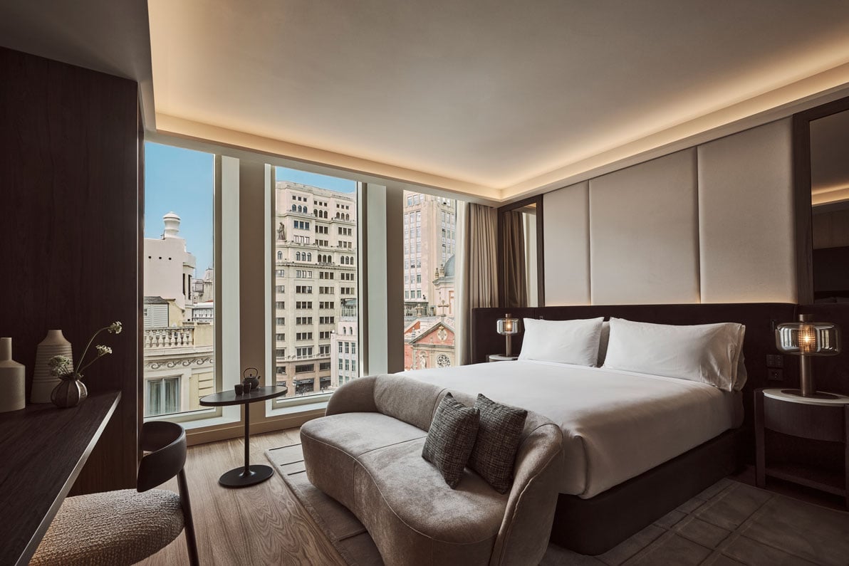 view of the bedroom in the premium room city view with outside view