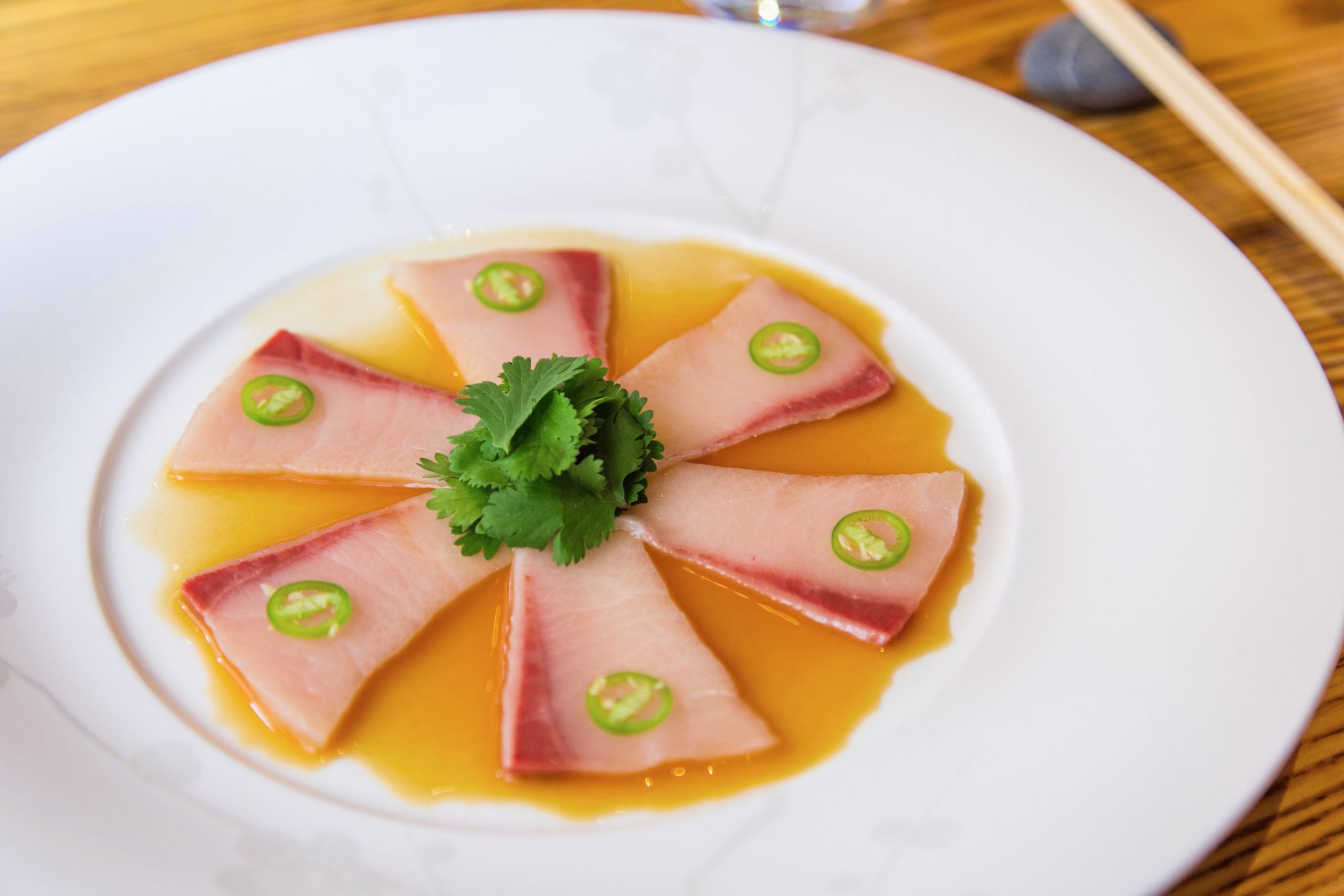 view of yellowtail sashimi with jalapeno