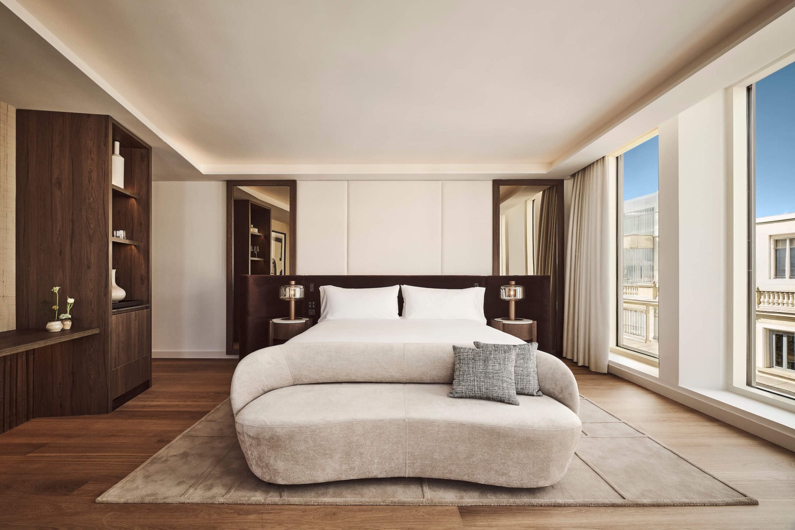 view from the foot of the bed in the zen suite bedroom